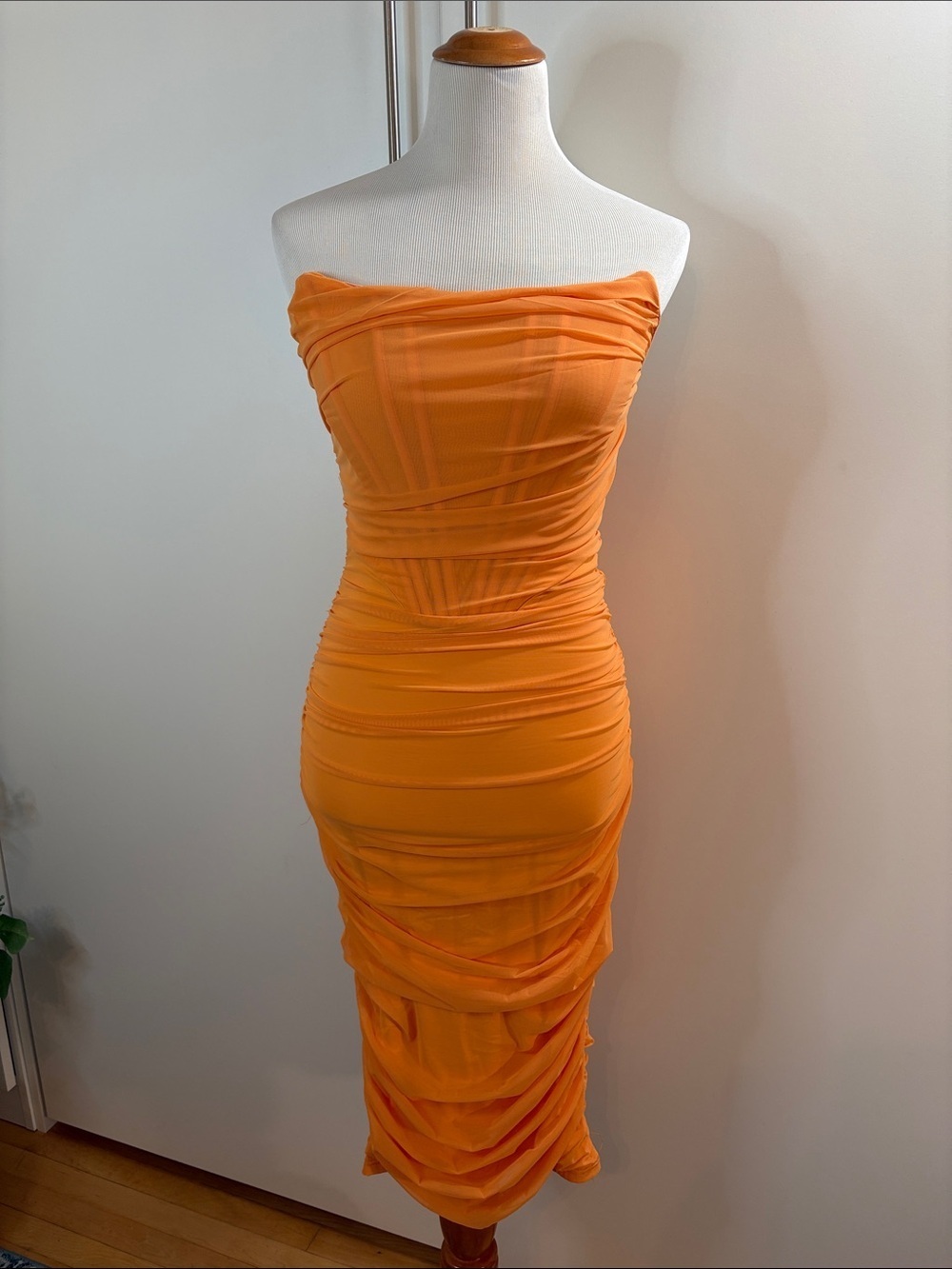 AKIRA Strapless Bustier Orange Ruched Dress M